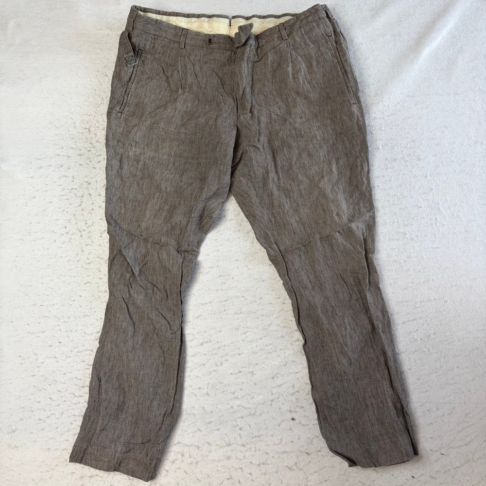 Z Zegna Trousers Mens 54R Brown Narrow Fit Garment Treated Striped